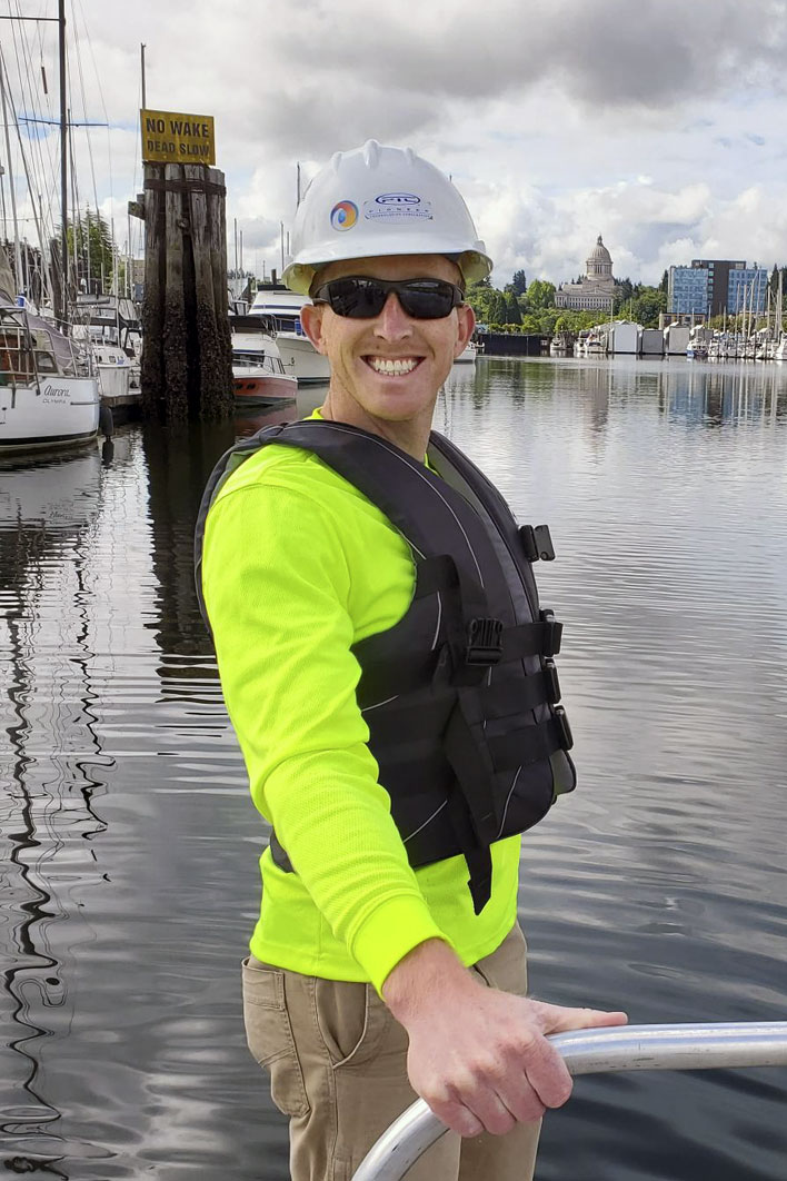 Joel on a sampling boat