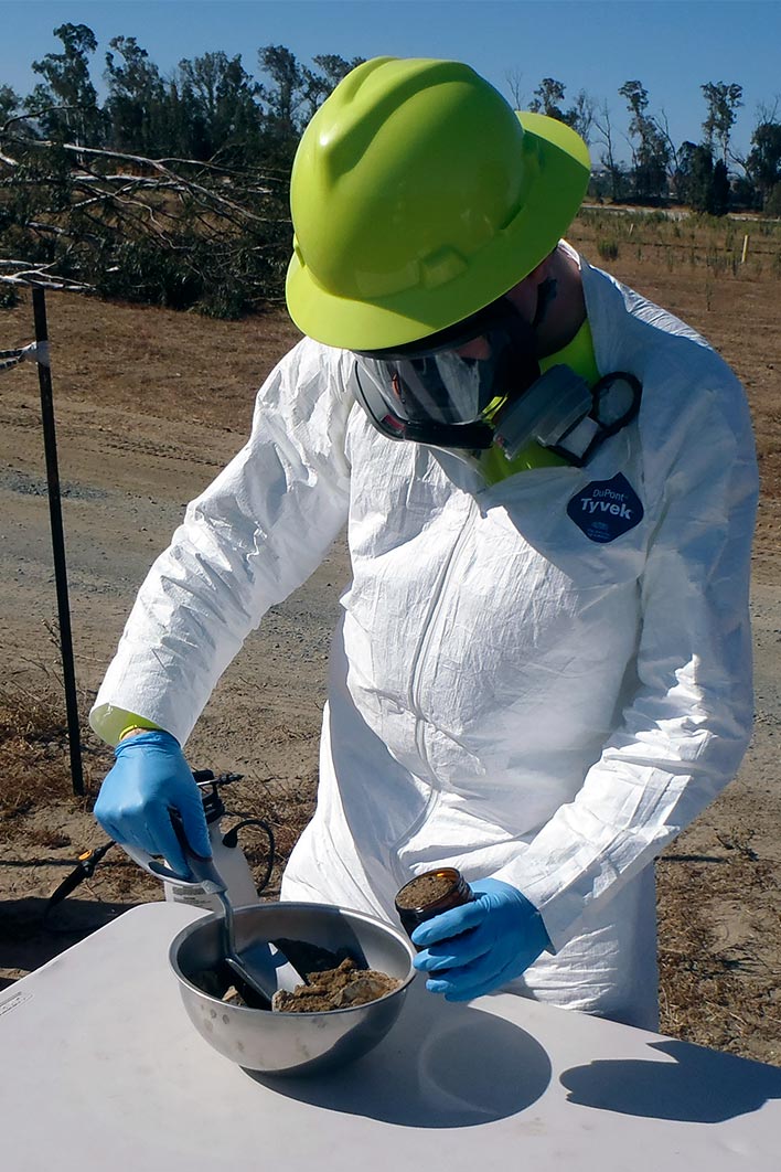 Kevin homogenizing a soil sample