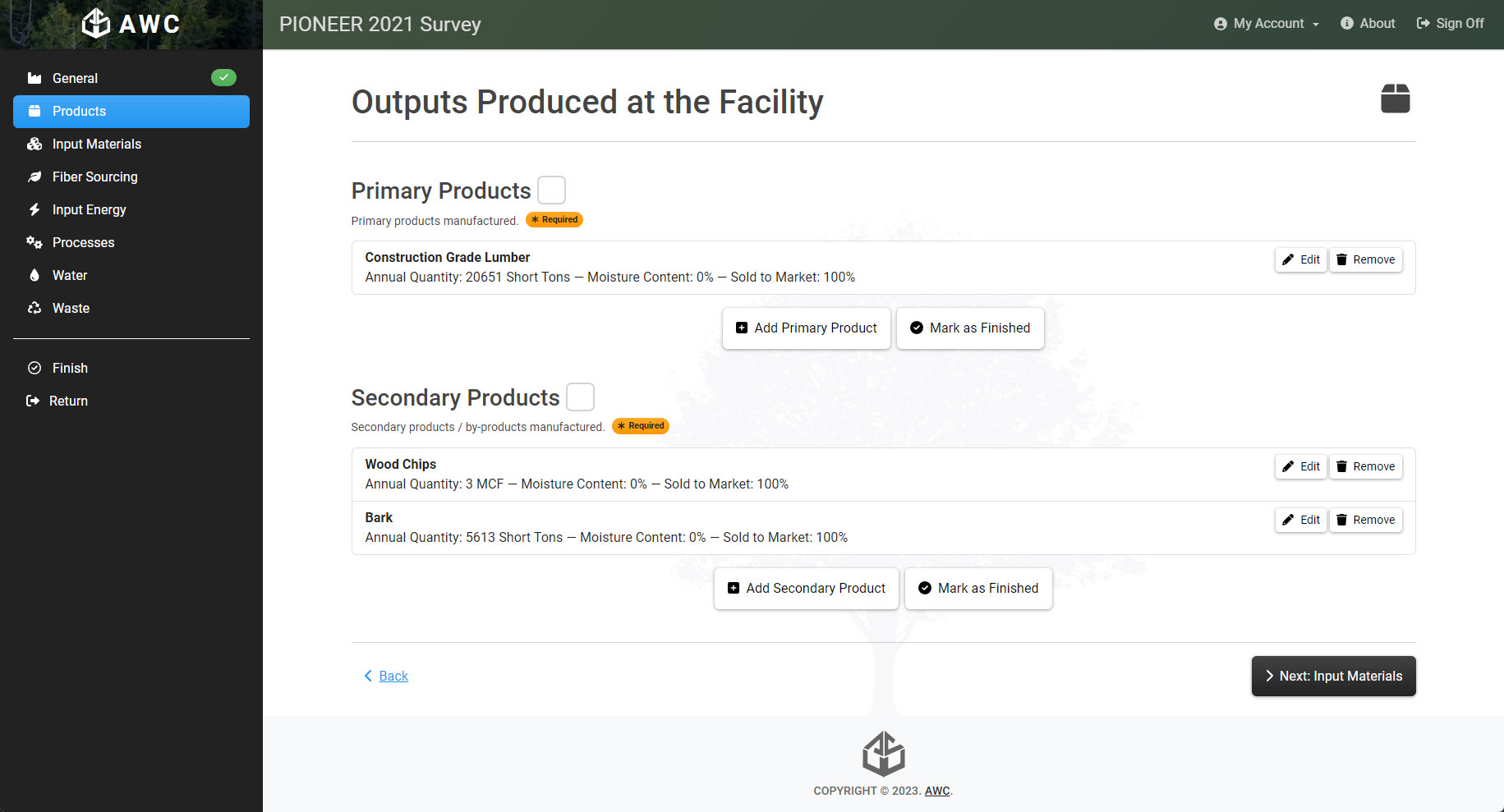 AWC Lifecycle Impact Survey Screenshot