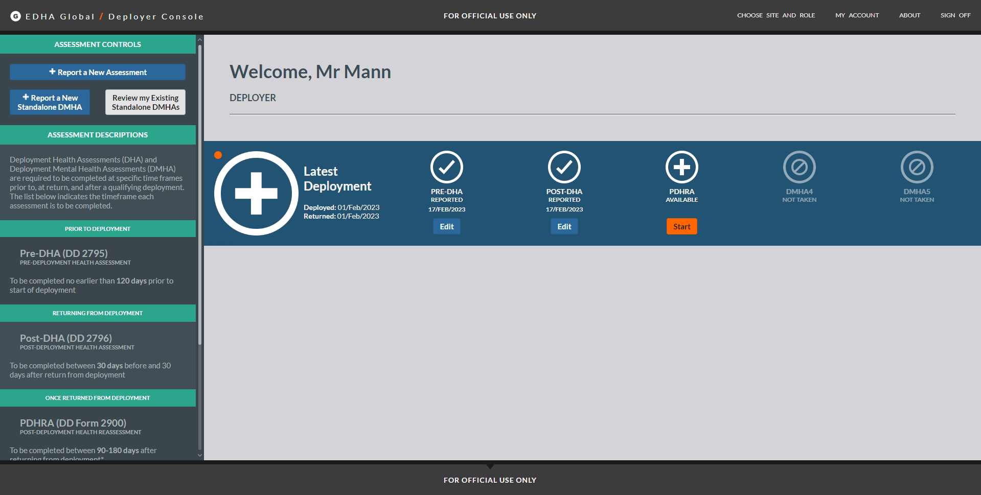 Electronic Deployment Health Assessment Screenshot